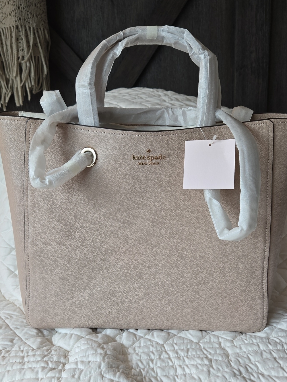 kate spade Pebbled Leather Tote in Light Taupe